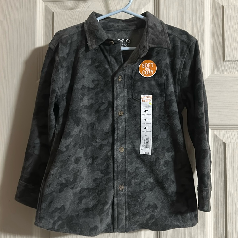 JUMPING BEANS MICROFLEECE BUTTON UP: GRAY CAMO: NEW WITH TAGS: SIZE 4T